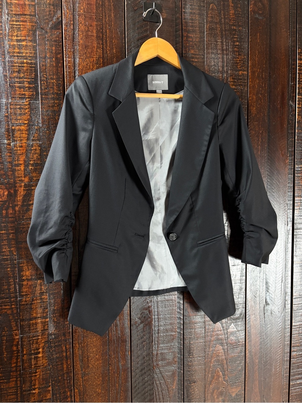 Kenna-T Wool Blend 3/4 Sleeve Blazer Black XS